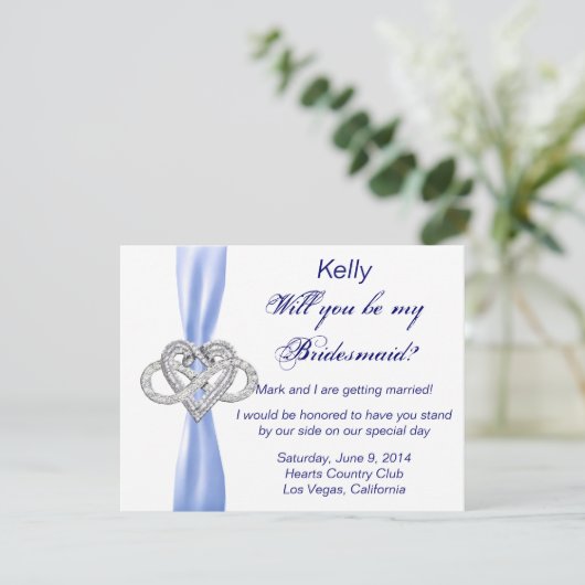 Blue Infinity Heart Bridesmaid Kaart (Staand voorkant)