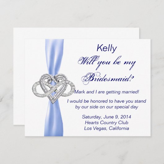 Blue Infinity Heart Bridesmaid Kaart (Voorkant / Achterkant)
