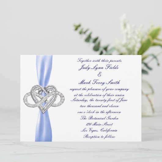 Blue Infinity Heart Bruiloft uitnodiging (Staand voorkant)