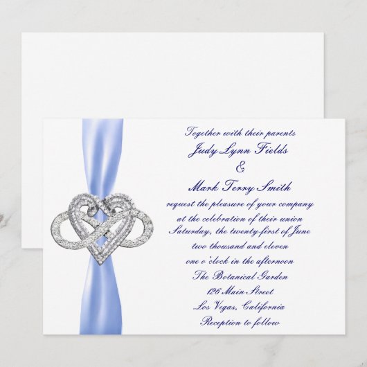 Blue Infinity Heart Bruiloft uitnodiging (Voorkant / Achterkant)