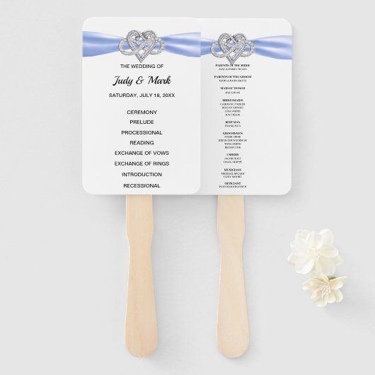 Blue Infinity Heart Trouwprogramma Fans Handwaaier (Voorkant en achterkant)