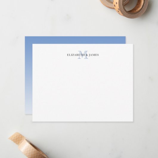 Blue Initiaal Monogrammed Couple Personalized Notitiekaartje (Voorkant / Achterkant in situ)