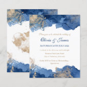 Blue Ink Gold Glitter Budget Weduwen Uitnodiging (Voorkant / Achterkant)