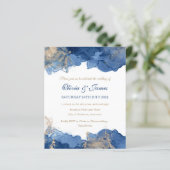 Blue Ink Gold Glitter Budget Weduwen Uitnodiging (Staand voorkant)
