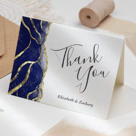 Blue Ink Gold Wedding Thank You Card Kaart