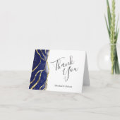 Blue Ink Gold Wedding Thank You Card Kaart (Voorkant)