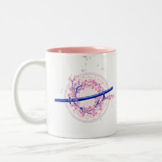 Blue Ink Katana & Cherry Blossom / Sakura Mug Tweekleurige Koffiemok