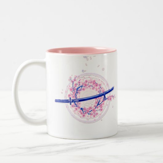 Blue Ink Katana & Cherry Blossom / Sakura Mug Tweekleurige Koffiemok (Links)