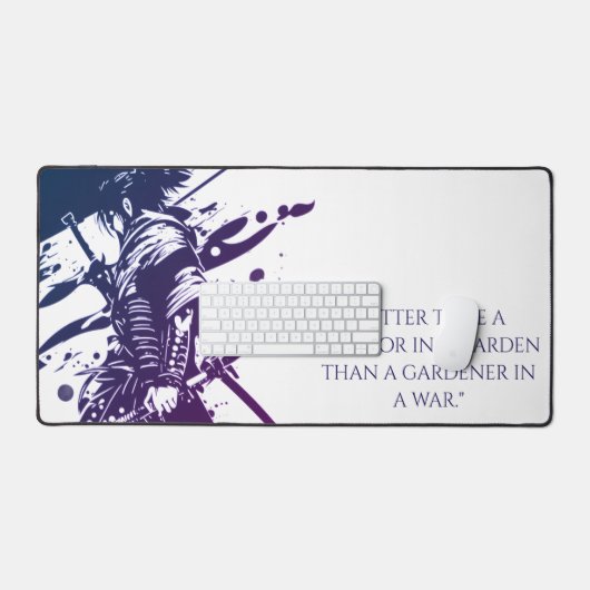 Blue Ink Samurai Warrior & Custom Quote Desk Mat (Keyboard & Muis)