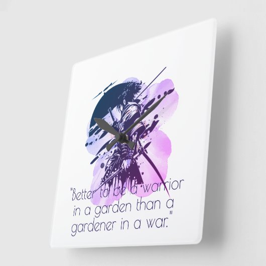 Blue Ink Samurai Warrior & Custom Quote Wall Clock Vierkante Klok (Hoek)