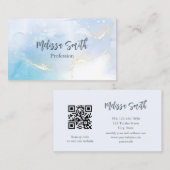 Blue Ink Waterverf Gold Agate Scan QR Code Visitekaartje (Voorkant / Achterkant)