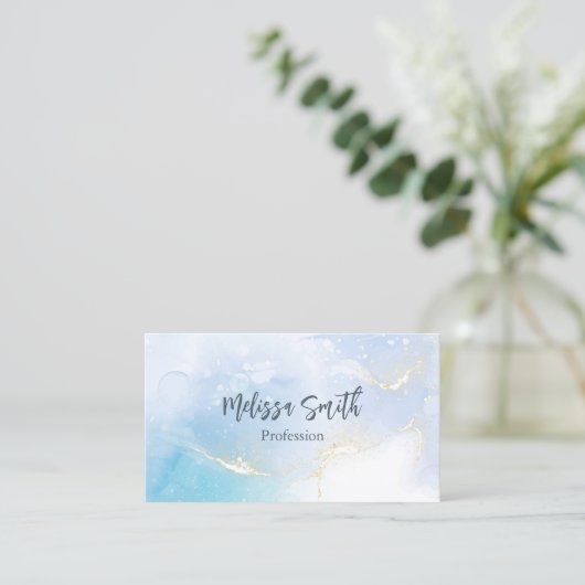 Blue Ink Waterverf Gold Agate Scan QR Code Visitekaartje (Staand voorkant)