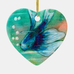 Blue Inky Betta Fish Keramisch Ornament