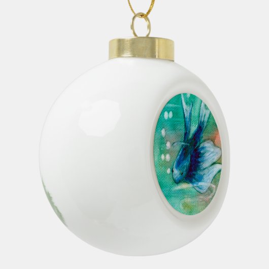 Blue Inky Betta Fish Keramische Bal Ornament (Links)