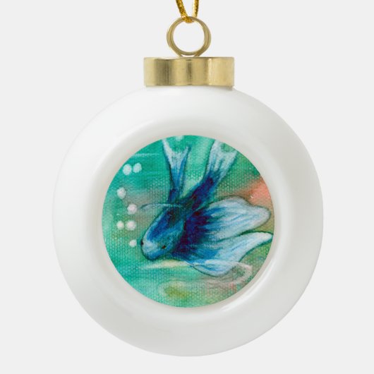 Blue Inky Betta Fish Keramische Bal Ornament (Voorkant)