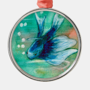 Blue Inky Betta Fish Metalen Ornament
