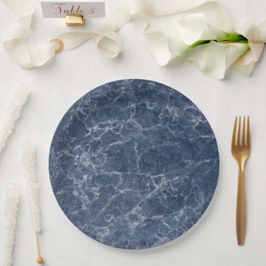 Blue Intricate Marble Texture Wedding Tableware Papieren Bordje (Huwelijk)