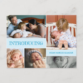 Blue introduceert tweede Baby geboortefotocollage Aankondigingskaart