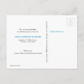 Blue introduceert tweede Baby geboortefotocollage Aankondigingskaart (Achterkant)