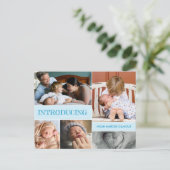 Blue introduceert tweede Baby geboortefotocollage Aankondigingskaart (Staand voorkant)