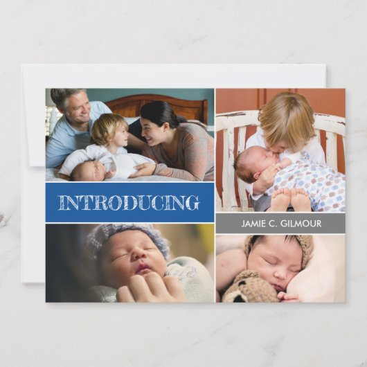 Blue Introduction 2e baby Custom photocollage Aankondiging (Voorkant)