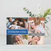 Blue Introduction 2e baby Custom photocollage Aankondiging (Staand voorkant)