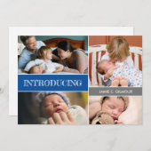 Blue Introduction 2e baby Custom photocollage Aankondiging (Voorkant / Achterkant)