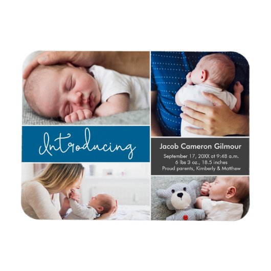 Blue Introduction Baby Custom Photo Collage Magneet (Horizontaal)