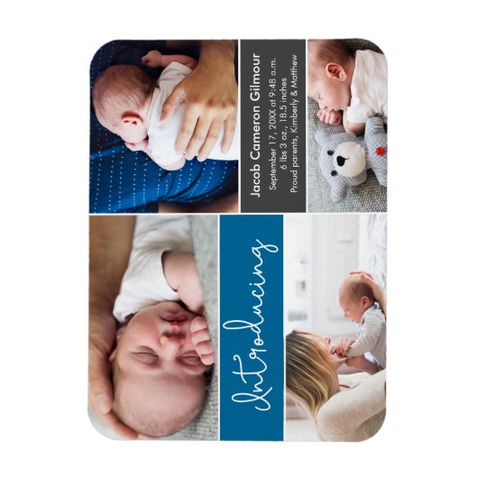 Blue Introduction Baby Custom Photo Collage Magneet (Verticaal)