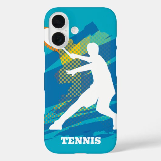 Blue Iphone 16 hoesje met silhouet voor tennissers (Achterkant)