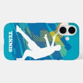 Blue Iphone 16 hoesje met silhouet voor tennissers (Achterkant (horizontaal))