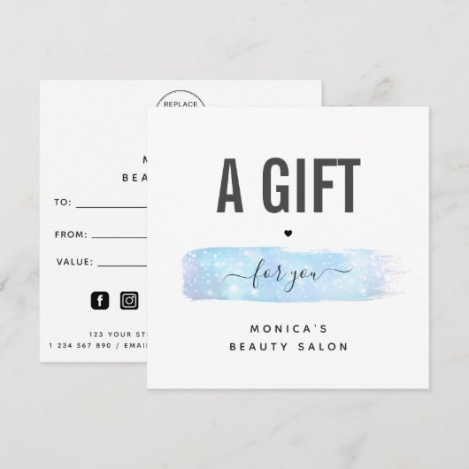 Blue Iridescent Brush Stroke Logo Beauty Makeup (Voorkant / Achterkant)