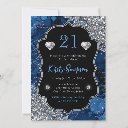 Blue Iridescent Mermaid Letters 21st Birthday Kaart (Voorkant)