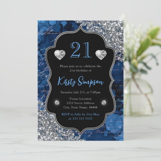 Blue Iridescent Mermaid Letters 21st Birthday Kaart (Staand voorkant)