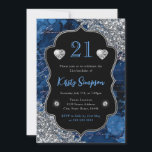 Blue Iridescent Mermaid Letters 21st Birthday Kaart<br><div class="desc">Prachtige blauwe en iriserende glitter handgeschreven Zeemeerminnen en muziekbedekking bovenop de achtergrond van de waterverf,  met  lijst en ruitvormig clipart</div>