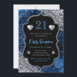 Blue Iridescent Mermaid Letters 21st Birthday Kaart<br><div class="desc">Prachtige blauwe en iriserende glitter handgeschreven Zeemeerminnen en muziekbedekking bovenop de achtergrond van de waterverf,  met  lijst en ruitvormig clipart</div>