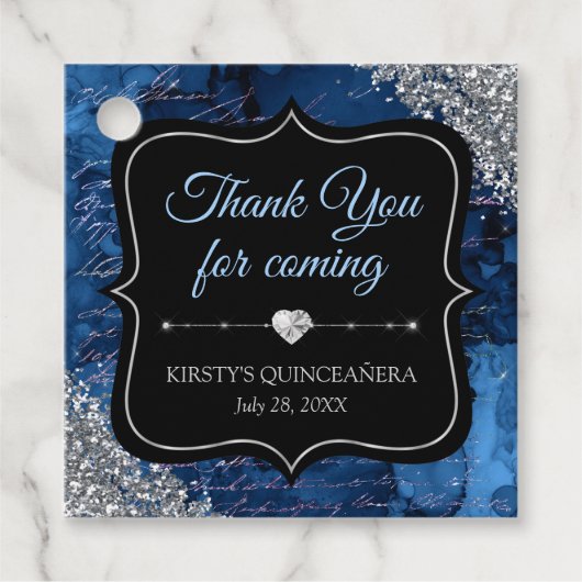 Blue Iridescent Mermaid Letters Quinceanera Bedankjes Labels (Voorkant)