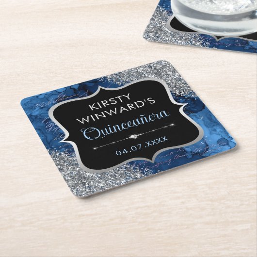 Blue Iridescent Mermaid Letters Quinceanera Kartonnen Onderzetters (Schuin)