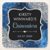 Blue Iridescent Mermaid Letters Quinceanera Kartonnen Onderzetters (Voorkant)