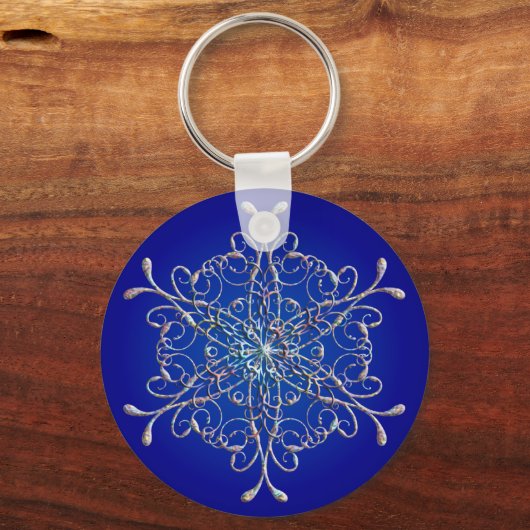 Blue Iridescent Snowflake Sleutelhanger (Voorkant)
