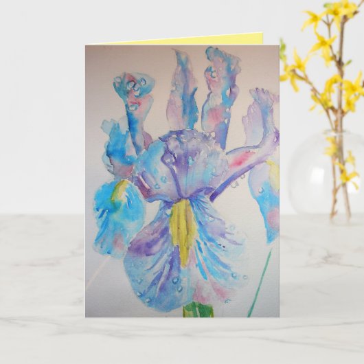 Blue Iris Aquarel Verjaardag Kaart (Gele Bloem)