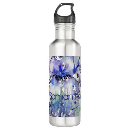 Blue Iris Art bloemenbloem Waterverf vrouwen 710 Waterfles