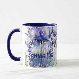 Blue Iris Art floral Waterverf Flower Womans Mok
