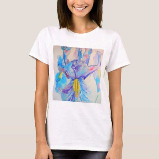 Blue Iris Art Waterverf Design T-shirt (Voorkant)