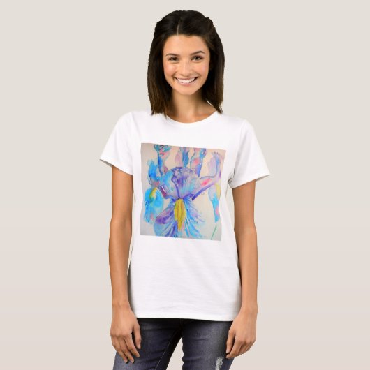 Blue Iris Art Waterverf Design T-shirt (Voorkant volledig)