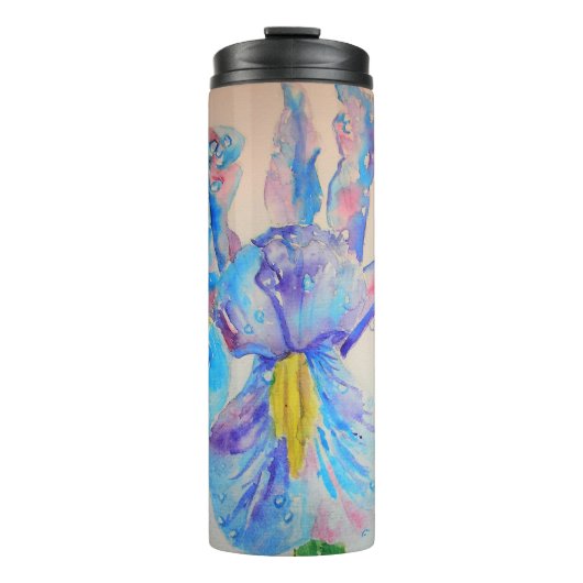 Blue Iris Art Waterverf Design Thermosbeker (Voorkant)