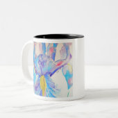 Blue Iris Art Waterverf Design Tweekleurige Koffiemok (Voorkant links)