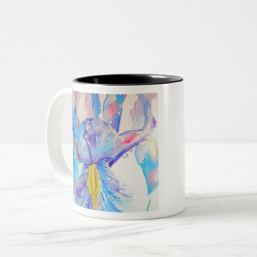 Blue Iris Art Waterverf Design Tweekleurige Koffiemok (Voorkant links)