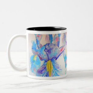 Blue Iris Art Waterverf Design Tweekleurige Koffiemok