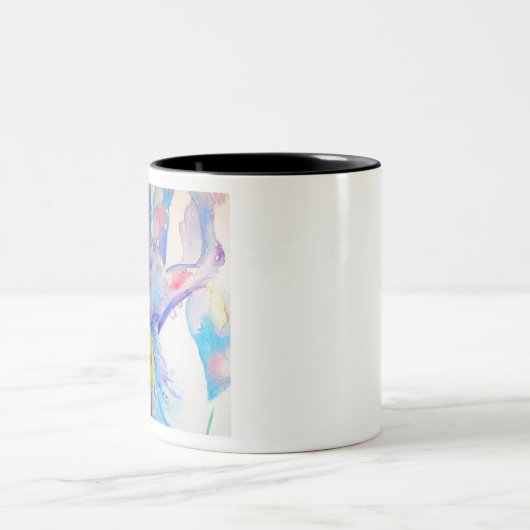 Blue Iris Art Waterverf Design Tweekleurige Koffiemok (Center)